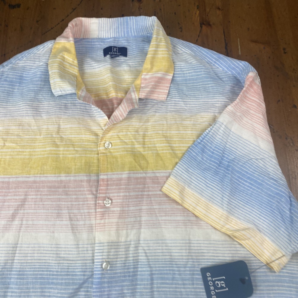 George Spring Summer Striped Beach Shirt Men's XL 46-48 Button Down Casual NWT‎